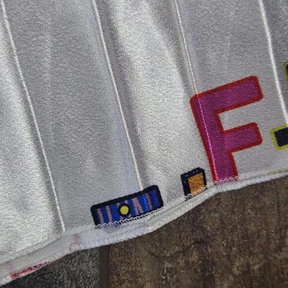 Unbranded White Knife Pleat Midi Skirt Elastic Waist Colorful Repeating Pattern - Picture 5 of 8